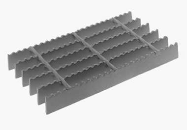 Welded steel grating with serrated surface for skid-resistance
